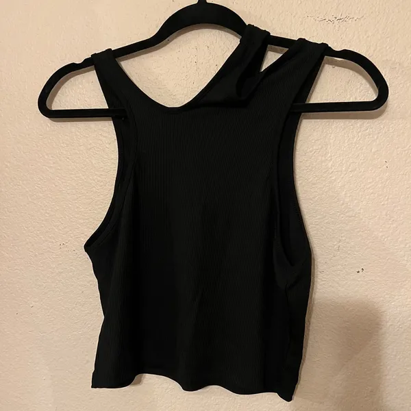 Cider Black Solid Asymmetrical Sleeveless Crop Top Ribbed Tank Top Size Large - Image 7