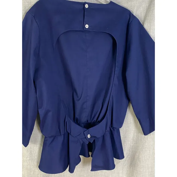 Toit‎ Volant Navy Open Back Peplum Blouse Bell Sleeve Top M USA - Image 8
