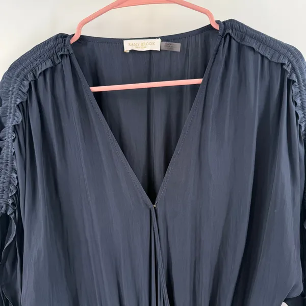 Ramy Brook Tilda Dress Women’s Size XXS Crossover Mini Ruffle Smocked navy blue - Image 8