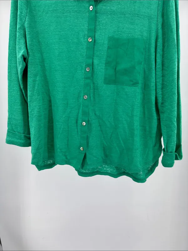 Sigrid Olsen Green Women's Lightweight 100% linen button front top M casual - Image 7