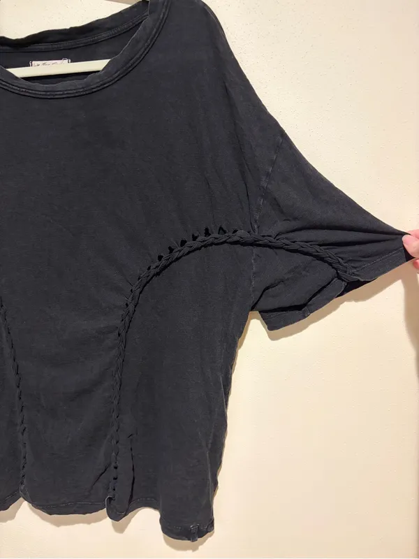 We The Free People Moonlit Mini Braided Cutout Oversized Tee T-Shirt Black Small - Image 6
