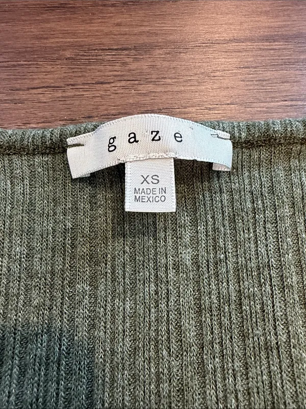 Gaze Knit Crop Cardigan Sweater Open Front Tie Women in Green XS - C33-059 - Image 2