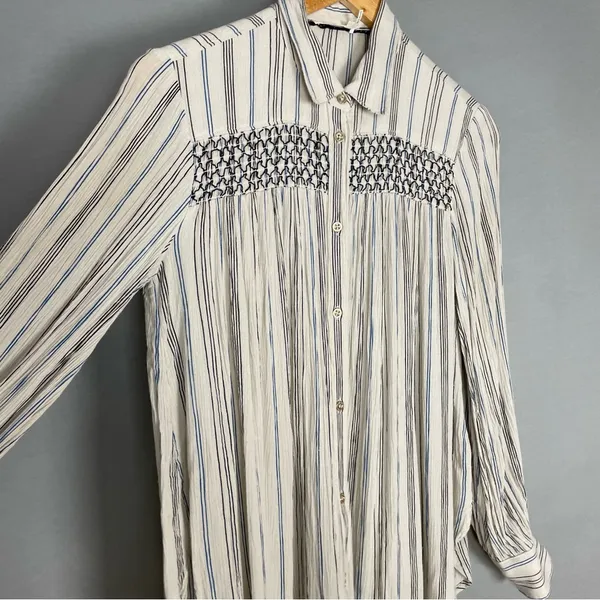 Anthropologie Floreat Norfolk Blouse Striped Long Sleeve Shirring Smocked Sz‎ XS - Image 15