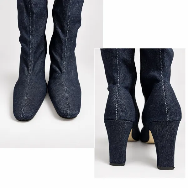 Knee High dark navy denim heeled boots Blue Size 8.5 - Image 10