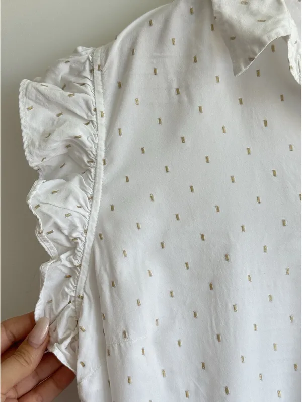 Lilly Pulitzer Branson Button Down Top Resort White Metallic Women's XL Ruffle - Image 9