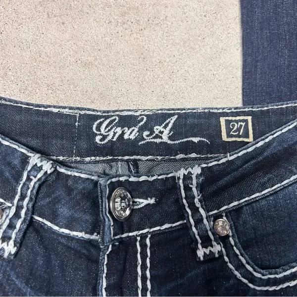 Grace in LA Women's Dark Wash Embellished Western Boot Cut Jeans Size 27 - Image 6