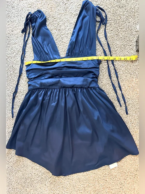 NWT Cider Solid Satin Ruched Mini Dress – Navy Blue – XL - Image 12