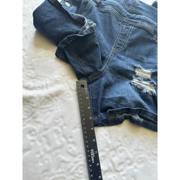 Almost Famous Romper, Women's Size 13 Blue, Denim, Overalls Shorts Distressed - Image 11