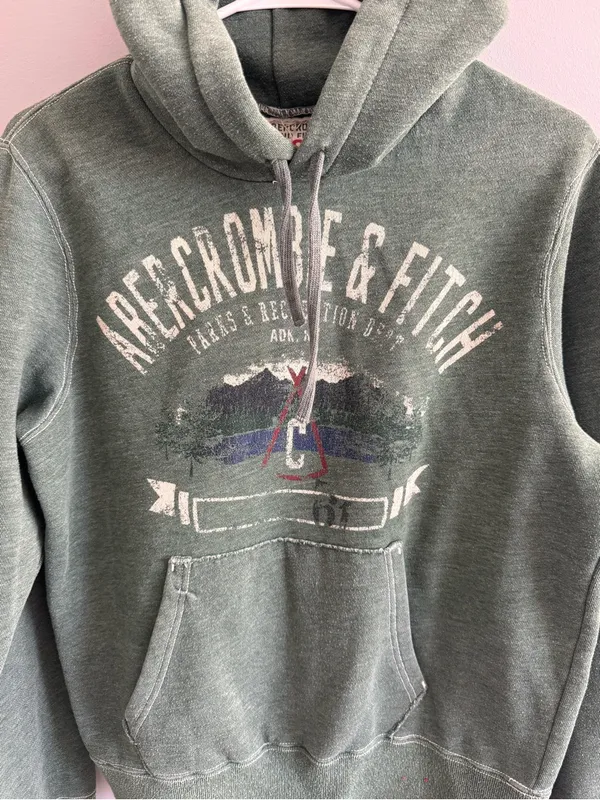Abercrombie & Fitch Vintage Y2K Distressed Green Graphic Hoodie Small - Image 4