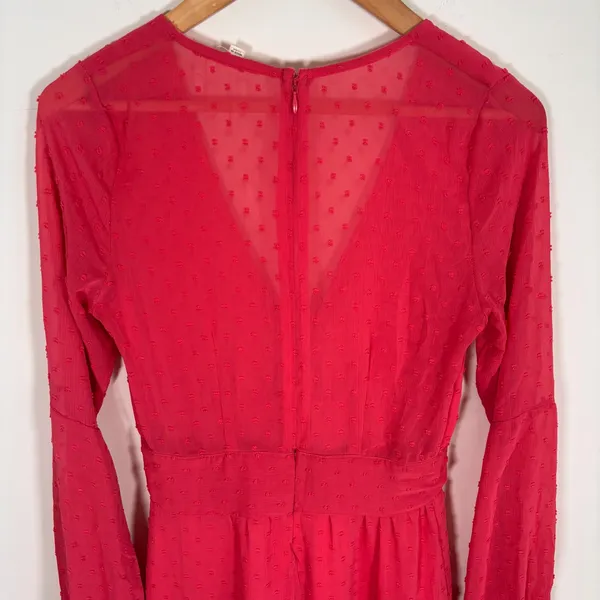 For Love & Lemons Coral Clip Dot Ruffle Mini Dress Deep V-Neck Long Sleeve Small - Image 10