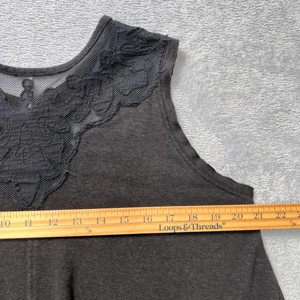 Free People‎ Meant To Be Swing Tank Top XS Charcoal Lace Mesh Yoke Sleeveless - Image 7