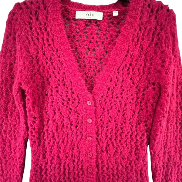 Joie Vara Alpaca Blend Cardigan Sweater Womens XS Pink Open Knit Feminine Cozy - Image 3