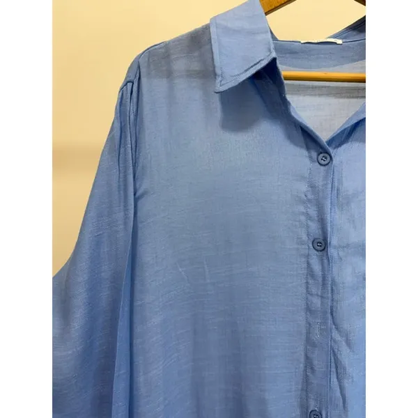 Breezy Lane Oversized Button Front Blouse Light Blue SzXL Size XL - Image 3