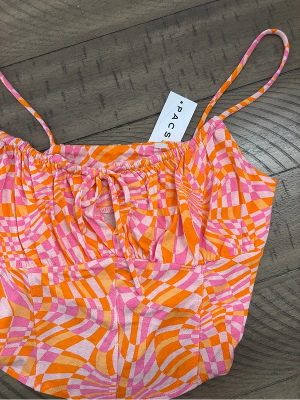 PacSun Orange & Pink Swirl Print Cropped Cami - Image 2