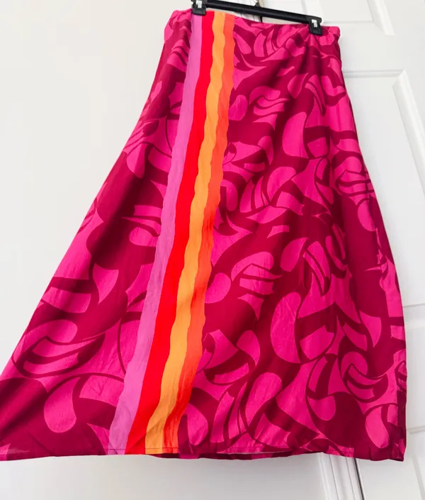 Farm Rio A-Line Contrasting Slip Midi Skirt, Size L - Image 7