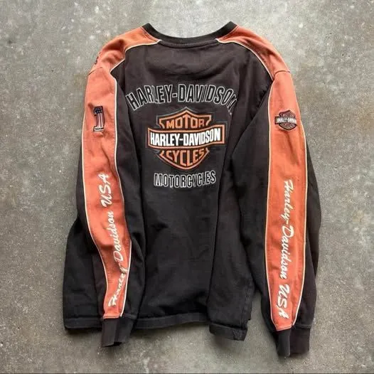 Vtg Harley Davidson Embroidered Spell Out Sweatshirt Long Sleeve - Image 6