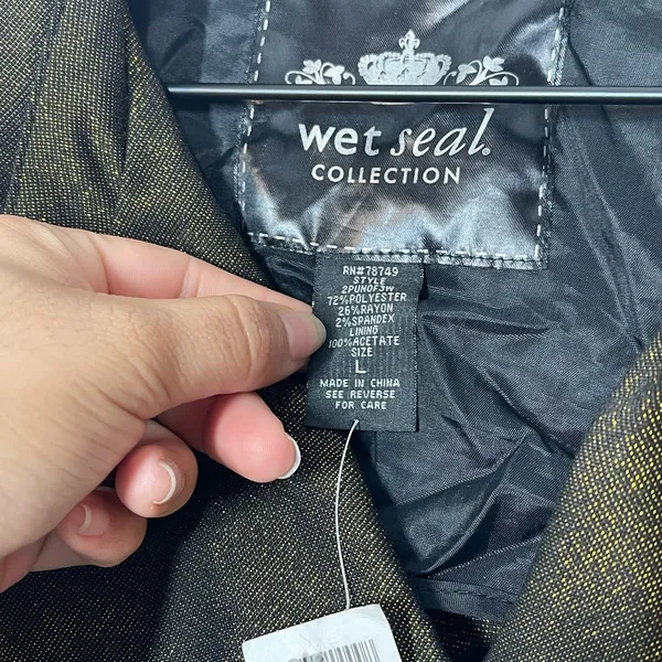 Wet Seal‎ Vintage Y2K NWT Trench Coat Size Large Gold Metallic Double Breasted - Image 8
