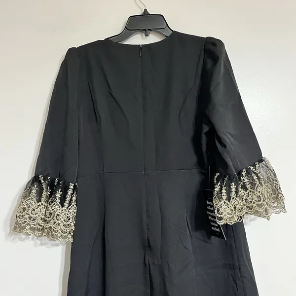 NWT POMANDER PLACE Black Lillith Maxi‎ Cocktail Dress w/ Gold Lace Size Large - Image 12