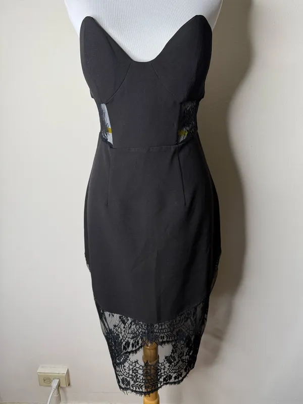 NBD Black Pictute Me Strapless Lace Midi Dress - Image 2