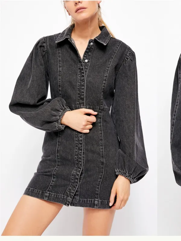 Free People Black Mia Denim Mini Dress Small - Image 2