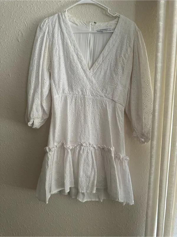Olivaceous White Eyelet Puff-Sleeve Mini Dress - Image 6
