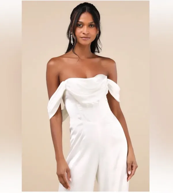 Lulus White Satin Jumpsuit - Image 4
