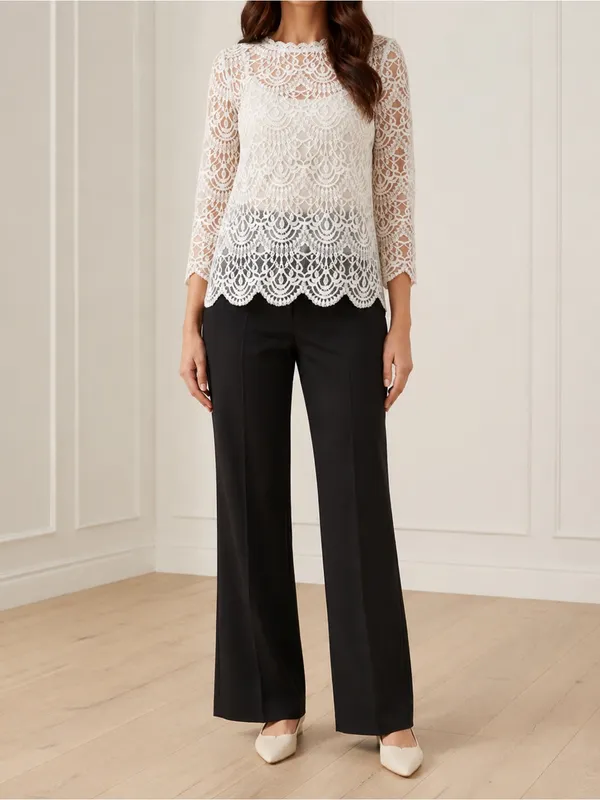 NWT Altar’d State Grace Lace Blouse Small Ivory Sheer Scalloped Romantic Top - Image 14