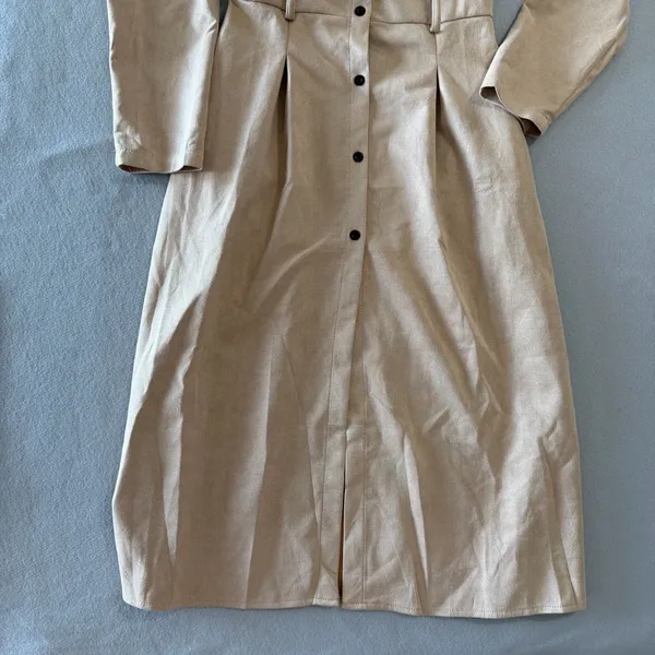 Women's Tan Long Sleeve Fitted Shirt Dress Size Small #260666 - Image 4