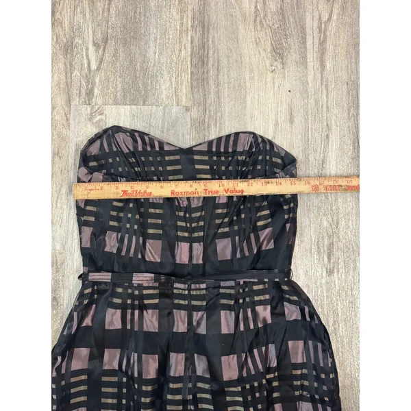 Alexia Admor Black Plaid Strapless‎ Sweetheart Neckline Belted Fit Flare Dress L - Image 5