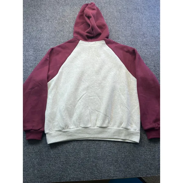Edikted Womens Burgundy Grey Melange Raglan Bow Embroidered Fleece Hoodie XS - Image 7