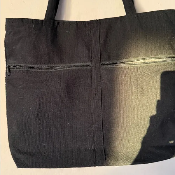 Floral Embroidered Tote Bag with Black Handles - Image 2