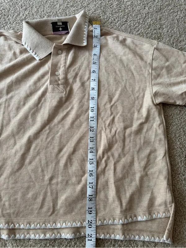 Tuckernuck sandstone Pique Holmes Boyfriend Polo beige short sleeve size small - Image 15