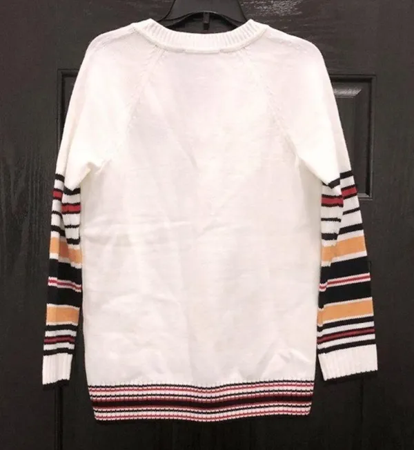 Tommy Hilfiger Sweater Ivory V-Neck Varsity Cable Knit Pullover Size L MSRP $79 - Image 4
