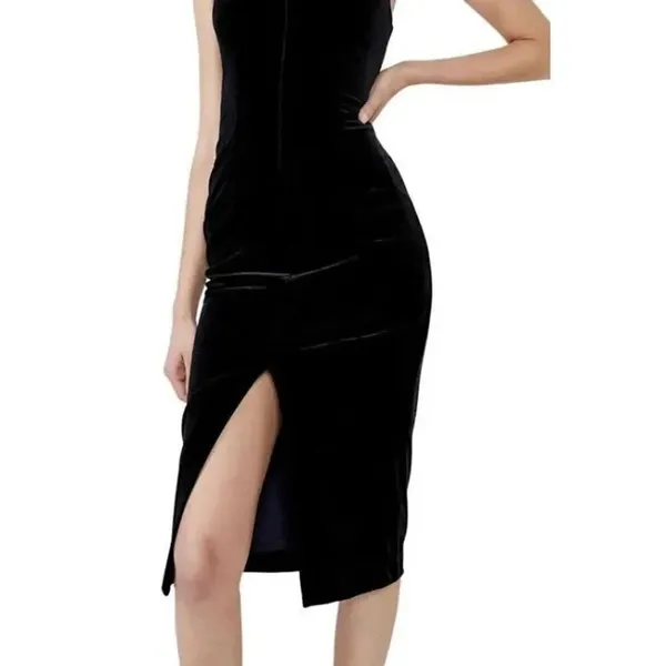 Bardot Alisa Midi Velour Dress Women's 12 Black Halter Knee Length Sleeveless - Image 12
