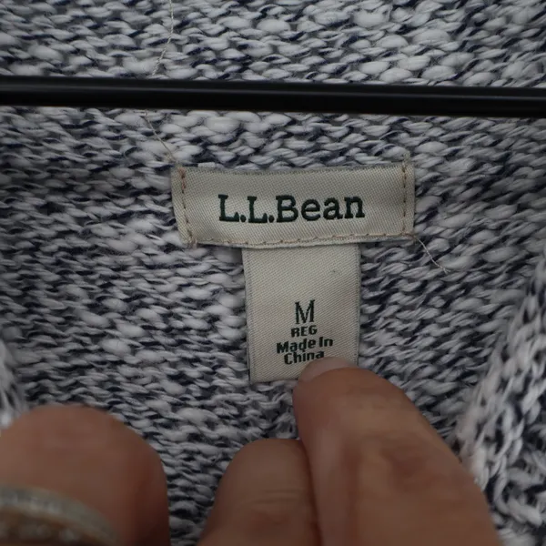 L.L.Bean Sweater Mens M Blue Marled Cotton Mock Neck Raglan Excellent - Image 2