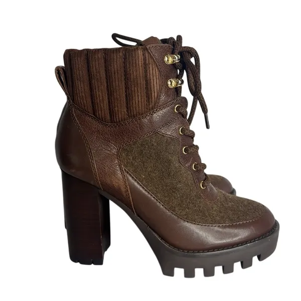 Antonio Melani - Penn Leather And Fabric Lug Sole Booties lace up platform 6M - Image 5