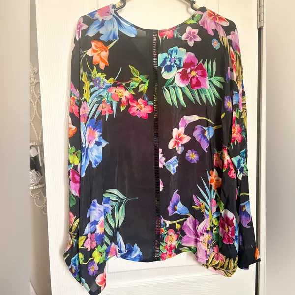 Johnny Was Floral Cupra Rayon Button Down Blouse Top - Size Medium - Image 4
