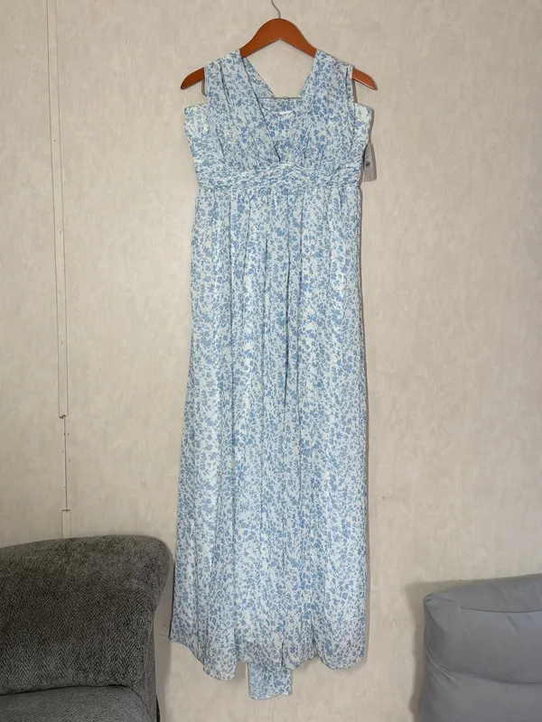 NWT Birdy Grey Women’s Grace Chiffon Maxi Dress with Slit Blue Dreamy Ditsy XXL - Image 3