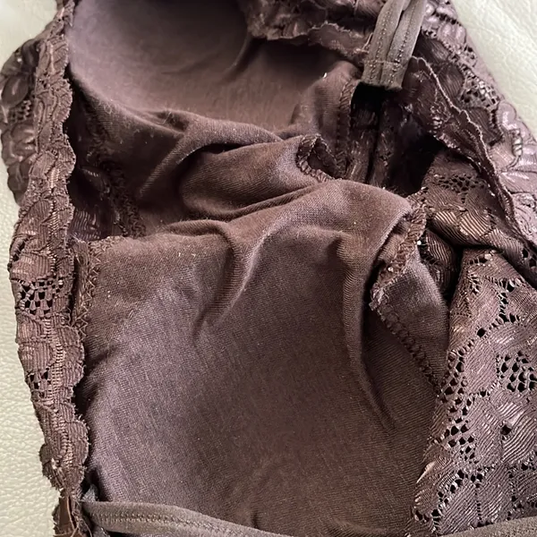 Y2K Brown Lace Built-In Bra Stretchy Cami Tank Top Size S - Image 6