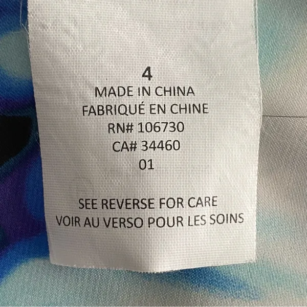 VINCE black, blue & white tie dye watercolor shift dress w/POCKETS. Size 4 FLAW - Image 11