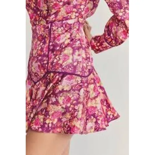 LoveShackFancy Floral Bubble Hem Mini Skirt Purple Pink Rose Print Size 2 - Image 2