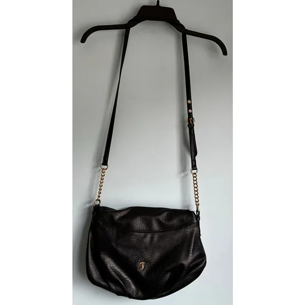Juicy Couture Black Pebbled Hobo Shoulder Bag Gold Chain Pink Interior - Image 9