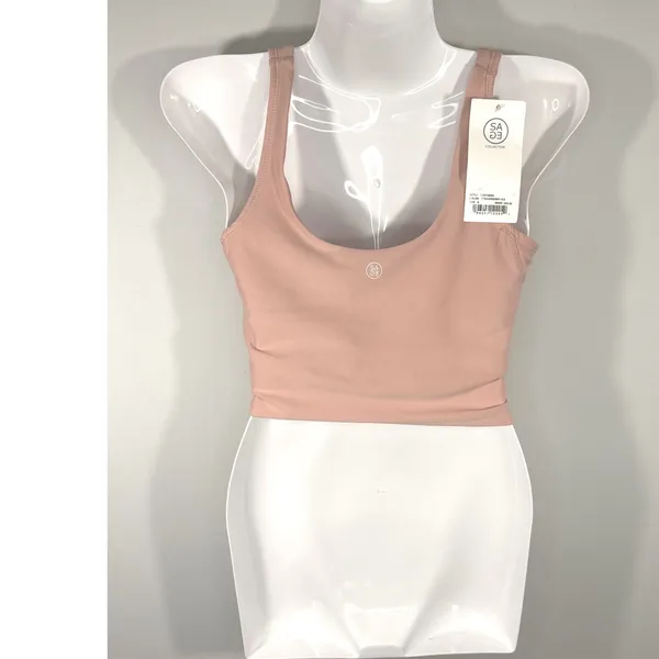 Sage Collective Strawberry Ice Pink V-Neck Crop Active Tank Top‎ Small NEW - Image 3