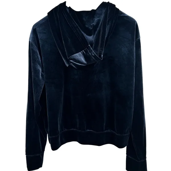 Abercrombie Fitch Velour Velvet Quarter Zip Cropped Hoodie Navy Blue Y2K Revival - Image 3