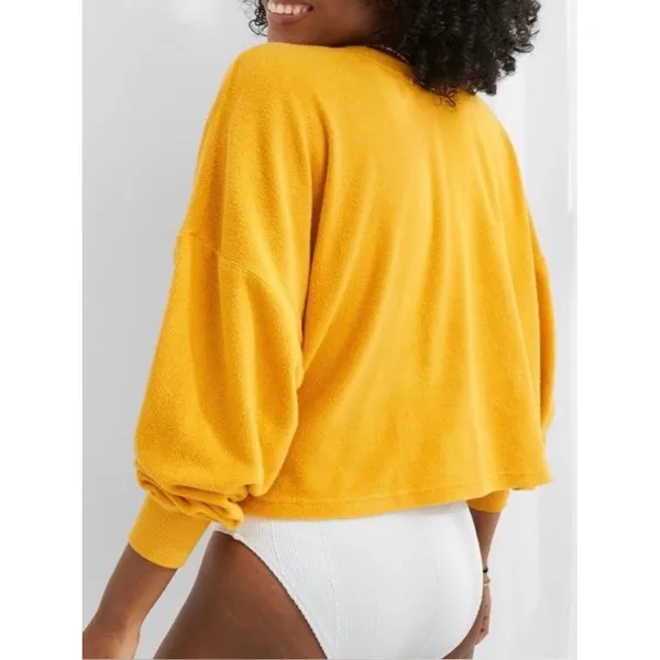Aerie Yellow Terry Cloth Cinched Reversible Pullover Sweater Women’s Size Small - Image 3