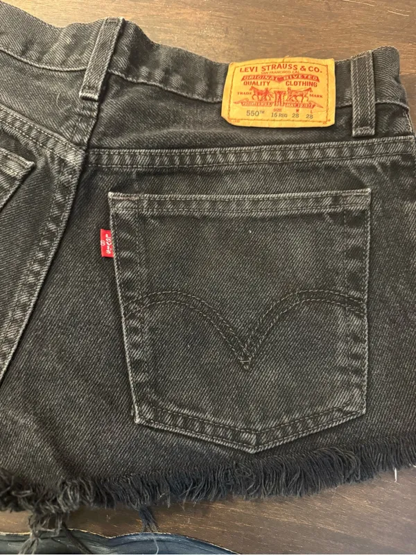 Levi's Black Distressed Frayed Hem Denim Shorts - Image 5