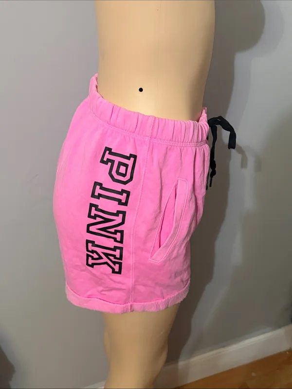 PINK Victoria's Secret Hot Pink Terry Drawstring Lounge Shorts - Image 2