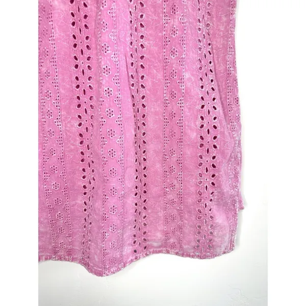Eri + Ali Anthropologie Pink Eyelet Lace Back‎ Tank Top Small Cotton V-Neck Boho - Image 8