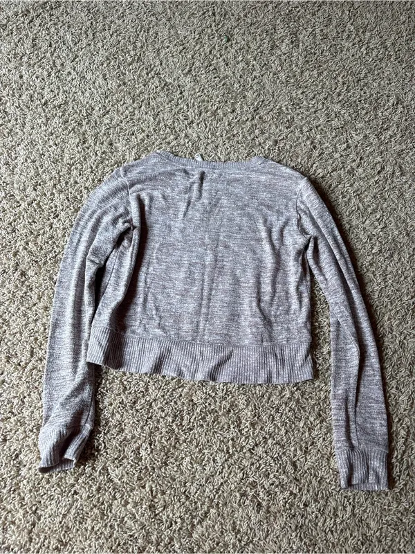 Aeropostale Heather Grey Cropped Crewneck Sweater - Image 3