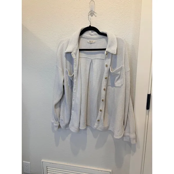 Madewell Waffle Knit Shacket Shirt Jacket Cream Off White Button Down XL - Image 5